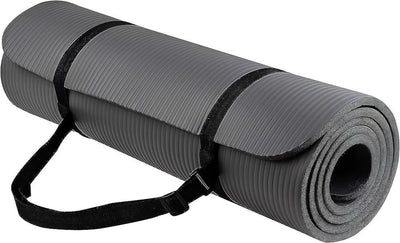 Yoga Mat With Carry Strap, 188 x 61 x 1cm, Made of Durable Non-slip 10mm Thick Material, Grey